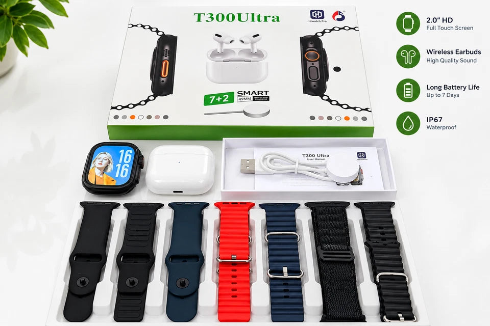 Smartwatch and Earphones Gift Set Hiwatch Pro T3000 Ultra Suit 49mm Black